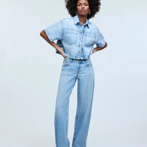 Madewell Denim Short-Sleeve Shirt Jacket in Light Blue Wash Size M